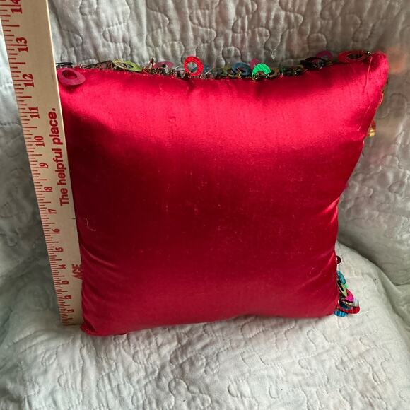 Square Throw Pillow Bright Color Metallic Scales, Red Silk On The Other Side - Picture 5 of 7
